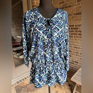 Ellen Tracy Blue and White Abstract Shirt